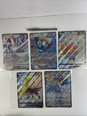 Jumbo Pokémon EX/V Holo Card Lot - Lugia, Grafiail, Eldegoss, Boltund, Quaquaval
